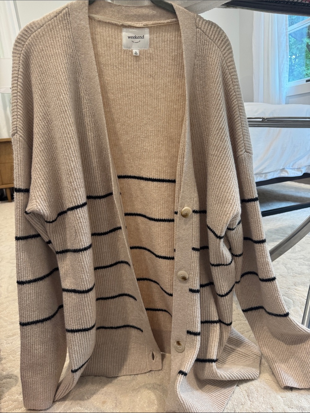 Weekend Max Mara Beige Striped Button-Front Cardigan